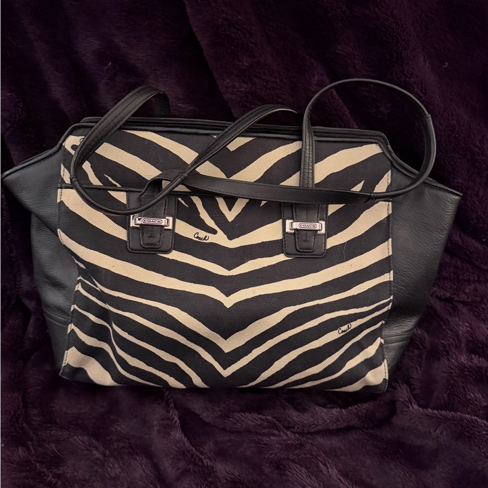 Coach Taylor carryall Black and Cream Zebra Tote